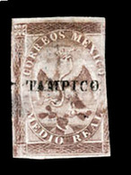 MEXICO. 1st Period. TAMPICO  Another 1/2r Brown Unused, Cut In At Right.  Thinned/short Margins.  (Scott 19, NF 17). - Mexico