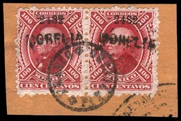 MEXICO. 1882. 100c Red Horizontal Pair. Sc. #122 X 2. Morelia/2482. "Franco En/Patzcuaro" (xx). Very Nice Fragment. Used - Mexico