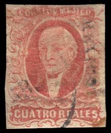 MEXICO. Sc.4º. 4rs 1856. Mexico Name + Cancel. Good Margin. Part DOUBLE Squeezed PRINT AT TOP. - Messico