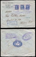 MEXICO. 1915 (Oct). Sc 505º (3). Queretaro To Mexico DF. Registered Commercial Envelope Franked 10c Blue X 3 Juarez With - Mexico