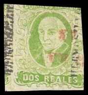 MEXICO. Sc. 3, Used. 1856. 2rs Yellow-green. Hermosillo District Name, Struck 3 TIMES At Both Sides, Bottom To Top, Canc - Mexique