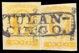 MEXICO. Sc. 2 (2), Used. 1856. 1 Real Yellow, Wide Setting. 2 Stamps Formerly On A Same Franking Forming A Pair. Complet - Messico