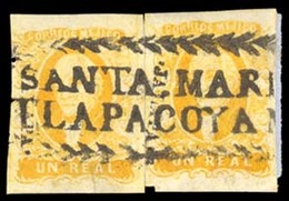 MEXICO. Sc. 2 (2). Used. 1856 1 Real Yellow Wide Setting, Large Margins. Jalapa District, With Cancel On The Nose "SANTA - Messico