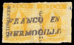 MEXICO. Sc. 2 X 2, Used. 1856 1 Real Intense Yellow, Horizontal Pair, Narrow Setting. Hermosillo District Name. Cancelle - Messico