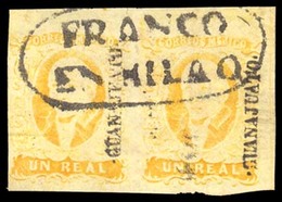 MEXICO. Sc. 2º X 2. 1856 1 Rl Yellow, Wide Setting, Horizontal Pair. Complete Good Margins. Guanajuato District, Cancell - Messico