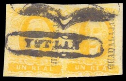 MEXICO. Sc. 2º X 2. 1856 1 Rl Intense Yellow. Narrow Setting, Good Margins. Guadalajara District. "YSTLAN" Cancel (xxx), - Mexique