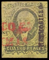 MEXICO. Sc. 9º. 1861 4rs Black / Yellow. Large Complete Margins. Hermosillo Name District, Cancelled Tied "Franco En / G - Mexico