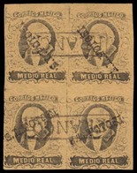 MEXICO. Sc. 6 (4). 1861 1/2 Real. Deep Shade, SL Panama, BLOCK OF FOUR. Very Good Margins, With Upside-down Name Positio - Mexique