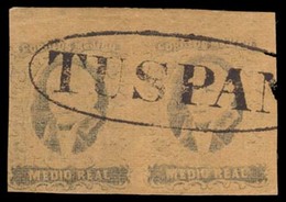 MEXICO. Sc. 6a, Used (2). 1861 1/2 Real, No Name Ovpt (TUXPAN). Large Margins, Border At Top, Cancelled Oval TUSPAN (Sch - Mexiko