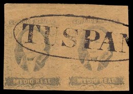 MEXICO. Sc. 6a, Used (2). 1861 1/2 Real, No Name Ovpt (TUXPAN). Large Margins, Border At Top, Cancelled Oval TUSPAN (Sch - Mexique