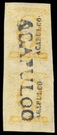 MEXICO. Sc. 2 (2), Used. 1856 1 Real Yellow, Wide Setting Vertical Pair With Complete Margins. District Name ACAPULCO, W - Mexique