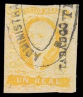 MEXICO. Sc. 2, Used. 1856 1 Real Yellow, Wide Margins All Around. TABASCO District Name, Cancelled Oval "Administracion  - Mexico