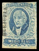 MEXICO. Sc. 1*. 1856 1/2 Rl Blue Mint Full Original Gum. Nice Margins. HUEJUTLA District Name, Bottom To Top At Left. Fi - Messico