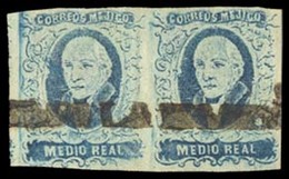 MEXICO. Sc. 1, Used (2). 1856 1/2 Rl Blue, Horizontal Pair. Very Good Margins, No District Name (Tampico). Straightline  - Mexico