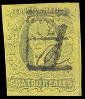 MEXICO. Sc. 9º. 1861 4rs Black / Yellow, Good Margins, Oaxaca Name. TEHUANTEPEC Box Cancel. Manuscript Date (October) Sc - Mexico