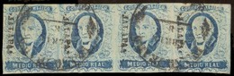 MEXICO. Sc. 1º (4). 1856 1/2 Real Blue, Horizontal Strip Of Four. Jalapa District, Cancelled Cds's. Sch. 596. F-VF. Meps - Messico