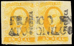 MEXICO. Sc. 2º (2). 1856 1rl Yellow Horizontal Pair. Pachuca District, Fco / ATOTONILCO (xxx / 10 Points) On The Nose Ca - Messico