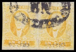 MEXICO. Sc. 2º (2). 1856 1rl Yellow, Horizontal Pair With Very Good Margins. CHALCO  District. Inverted Ovpt In Both Hor - Mexiko