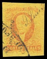 MEXICO. Sc. 38º. 1867 4rs Red/yellow Gothic, Large Margins, Ovtd + Oval Cancel. Sch. 817 Admon. Gral. / De / Correos". V - Mexiko