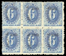 MEXICO. Sc. 148* (6). 1882 6c. Blue. Mint Original Gum Block Of Six. Jalapa District / 3383. A Fine And Very Scarce Mult - Mexico
