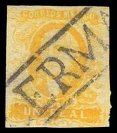 MEXICO. Sc. 2º. 1856 1rl Yellow. No District Name (Lerma District), Boxed Oval Cancel. Sch. 702. VF And Extra Rare. - Mexico