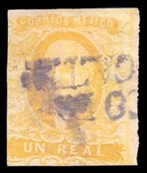 MEXICO. Sc. 2º. 1856 1 Rl Yellow, No District Name (TEMASCALTEPEC). With Double Line Cancel. Sch. 1610. Extra Rare. - Messico