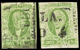 MEXICO. Sc. 3º (2). 1856 2rs Green. Orizava District. 2 Stamps Used From PUEBLA. On Unusual Out Of District Usage Of The - Mexiko