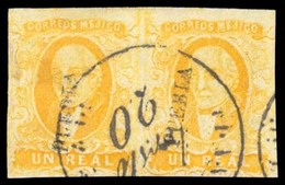 MEXICO. Sc. 2º (2). 1856 1rl Yellow, Horizontal Pair. Puebla District, Used From VERACRUZ. A Very Scarce Out Of District - Messico