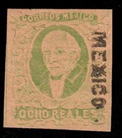 MEXICO. Sc. 12*. 1861 8rs Green / Red. Mint No Gum, And Good Margins. Mexico District (large Letters). A Fine And Appeal - Messico