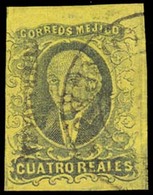 MEXICO. Sc. 9º. 1861 4rs Black / Yellow. Cuernavaca District + Cancel. Sch. 218. VF. - Mexico