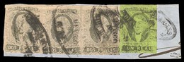 MEXICO. Sc. 7º, 8º (3). 1861 1rl Green And 2rs Black / Pink. Horizontal STRIP OF THREE, All Tied On Piece. Mexico Distri - Messico