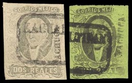 MEXICO. Sc. 7º, 8º. 1861 1rl Black /  Green And 2rs Black / Pink, Both Good Margins. 1rl Part Dry Print At Left Half For - Mexico