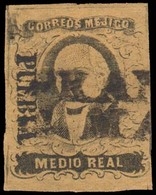 MEXICO. Sc. 6º. 1861 1/2  Rl Buff. Large Margins With Direction Line Cliche Printed On Top. Puebla District Name, Puebla - Messico