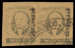 MEXICO. Sc. 6º. 1861 1/2  Rl Buff. Horizontal Pair, Good Margins. Queretaro District Name, Oval "Salamanca / Franco" (xx - Messico