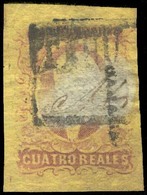 MEXICO. Sc 10º. 1861. 4rs Red/yellow, Good Margins, Thinned On Reverse. Oaxaca Name, Tehuantepec Box Cancelled (Sch 1070 - Messico