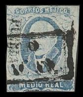 MEXICO. Sc 1º. 1856. 1/2 Rl Blue, Puebla Name, Boxed "Franco / TEHUACAN" (xx / RR). Sc 1232. Unrecorded In This Issue. 2 - Mexico