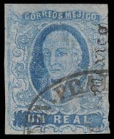 MEXICO. Sc 43º. 1rl Blue, Gothic Name, TACUBAYA Oval Cancel (80 Sold) Subdistrict Office. Mepsi Cert (# 48948). Only Cop - Mexico