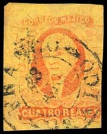 MEXICO. Sc 38º. 4rs Red / Yellow, Large Margins, Gothic Name, Neat Circular Date Cancel 28 Ago 1868, Last Days Of Usage  - Messico