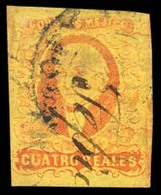 MEXICO. Sc 38º. 4rs Red / Yellow, Good Margins, Cds + Manuscript TEPIC (xx / R). Very Rare Out Of District Usage. VF. - Mexico