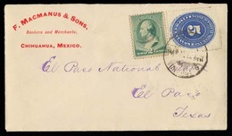 MEXICO. 1890. Chihuahua - USA / Texas. Illustrated Env Fkd Large Numeral 5c + US 2 Cts. Unnecessary Combination Usage. V - Messico