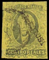 MEXICO. 4 Rs. Black / Yellow / Good Margins / SLP + Oval Letters Cancel. Nice. (Grease Clear At Left Margin - Faultless) - Mexico