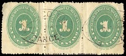MEXICO. Numeral. 1c Blue Green. Horizontal Strip Of Three (left Stamp Thin At Corner) Cancelled Oval "Franco En ACANCEH" - Messico