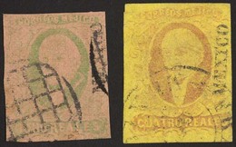 MEXICO. 1861. 4rs Red Yellow + 8rs Green. Mexico Name (smaller Size). Grill. - Mexico