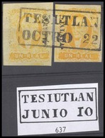 MEXICO. Sc 2º(2). JALAPA District. 1rl Yellow, Two Stamps Forming A Matching Cancel "TESIUTLAN" (xxx) Sch 637. Not Refer - Messico