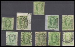 MEXICO. Sc 3º. MEXICO District. 2rs Green. Special Selection Of 10 Stamps, One Mint No Gum, All VF-XF With Interesting S - Mexico