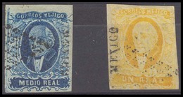 MEXICO. Sc 1º/2º. MEXICO District. 1/2rl Blue And 1rl Yellow, Both With "dots Romboid" (xxx) Cancels (Sch 825-826). Tlal - Mexico