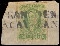 MEXICO. Sc 3dº. 1856. 2rs Yellow Green, No Name (Veracruz) "FRANCO EN / ACAYUCAN" (xxx) ( Sch 1759). Fine And Scarce. - Messico