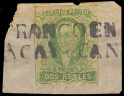 MEXICO. Sc 3dº. 1856. 2rs Yellow Green, No Name (Veracruz) "FRANCO EN / ACAYUCAN" (xxx) ( Sch 1759). Fine And Scarce. - Mexique