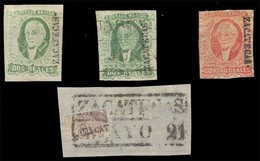 MEXICO. Sc 3º/5ºd. ZACATECAS District. Selection Of 4 Stamps, Including 2rs Dark Green Mint No Gum, Better Shade, Also U - Messico