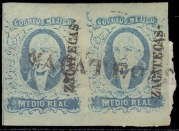 MEXICO. Sc 1º. ZACATECAS District. 1/2rl Horizontal Pair Wide Setting, Huge Margins, Straightline Cancel. Sch 1849. XF. - Messico